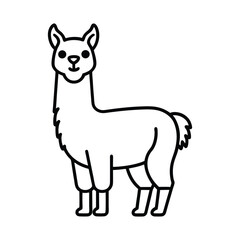 A minimalist black and white outline illustration of a friendly llama standing on a white background, perfect for design projects.