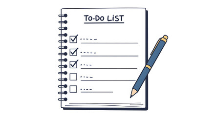 Illustrated to-do list on a spiral notebook with completed tasks checked off. A symbol of organization and productivity.