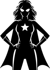 black silhouette of a superhero woman with a star on her chest