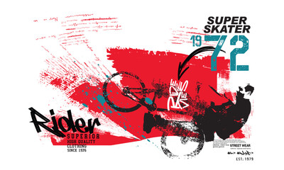 rider jumping on bike grunge style, rider jumping on grunge background. art graffiti slogan print, t shirt graphics print vector design, Urban typography hipster street art tees.eps8
