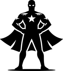 black silhouette of superhero with star on chest