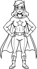black and white outline of a female superhero