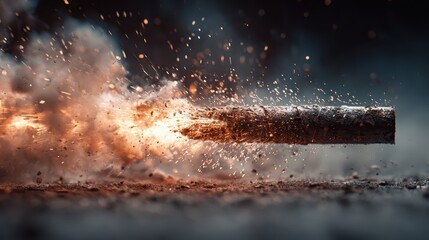 Explosion on Ground Projectile propelled, sparks fly for destructive concept imagery