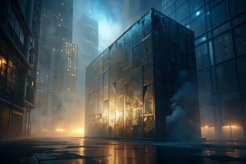 Obraz premium Abstract Cube in Urban Cityscape