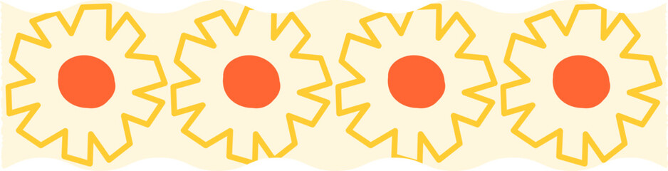 Yellow and orange daisy washi tape with white background seamless floral washi tape decorative border for scrapbooking and stationery design