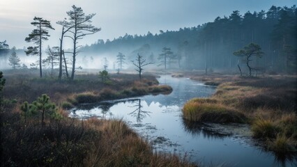 Fototapeta premium Misty Swamp Landscape