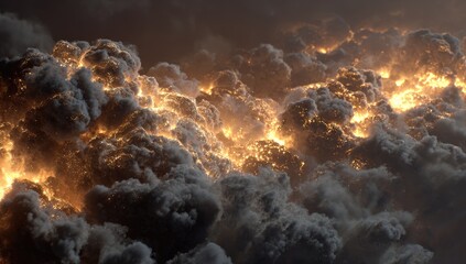 Fiery, turbulent clouds fill the frame