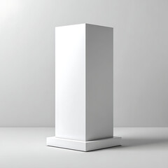 Tall White Rectangular Pedestal on a White Base with Soft Shadows in a Studio Setting display blank