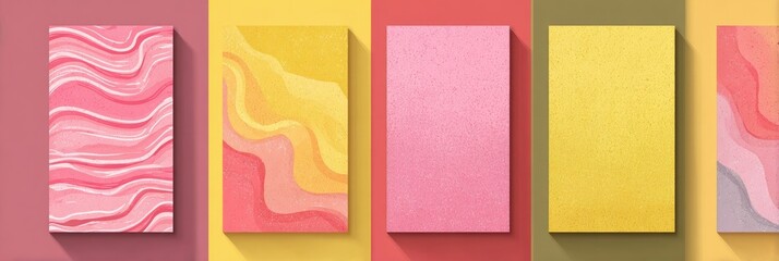 Five pastel abstract canvases