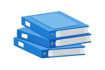 Stack of three blue ring binders on a transparent background