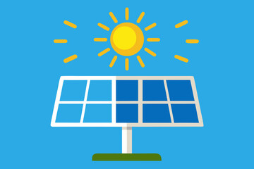Solar panel and sun illustration on a blue background