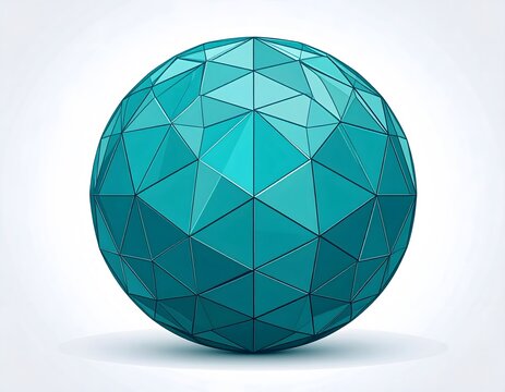 Abstract turquoise sphere with a low poly faceted surface. A 3D vector illustration concept for technology and digital design.
