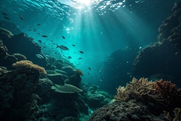 Underwater Coral Reef with Sunbeams