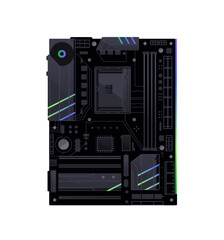 Fototapeta premium Motherboard, mainboard, chipset card. Mother board with ATX form factor. Hardware of modern computer. Equipment of desktop PC, system unit. Flat isolated vector illustration on white background