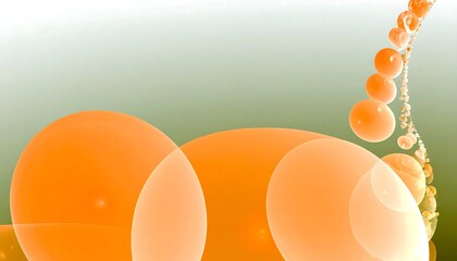Abstract image of glowing orange spheres on a muted green background, forming a flowing, organic composition