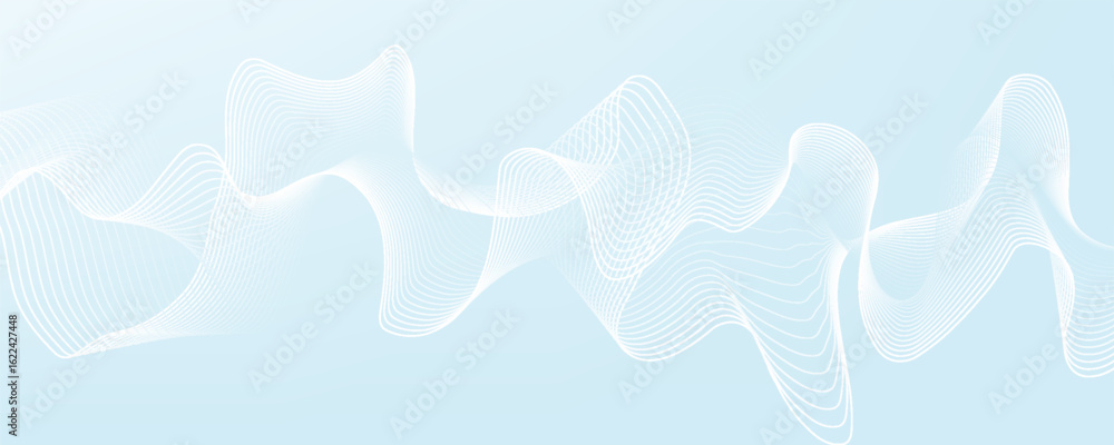 Poster undulate smooth wave lines design. abstract flowing stripes template. white fluid curved shape on li