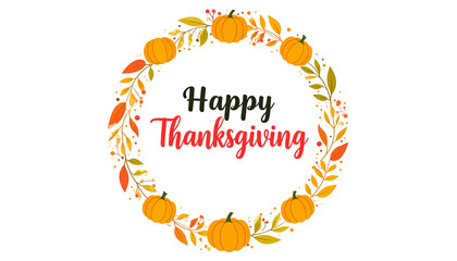 Thanksgiving greeting card design with autumn wreath and festive font, isolated on transparent background