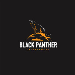 Silhouette Black Panther Standing on Rocks Vector Illustration,Wild Animal Logo in Vintage Style for Branding Design © Muhammad