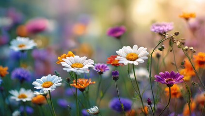 Obraz premium Vibrant wildflowers in a meadow bathed in sunlight (1)