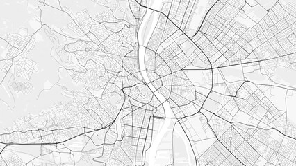 Budapest City Map. Minimalist black and white line art poster for printing, wallpaper, wall art for home and office decor