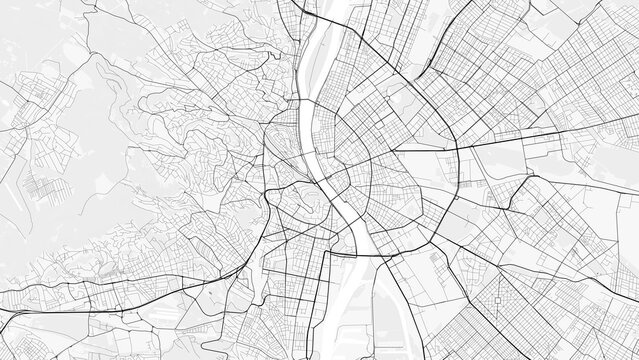 Budapest City Map. Minimalist black and white line art poster for printing, wallpaper, wall art for home and office decor