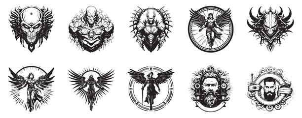 Arcbard Archangel of the Suns Battle Seer of the Heart logo illustration set collection representing divine and visionary characters from myth and legend suitable for fantasy games spiritual narrative