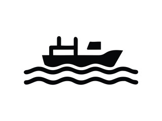 Obraz premium Serene black and white icon: cargo ship sailing calm ocean waves.