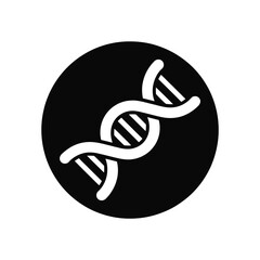 White dna helix icon on a black circle background