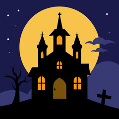 Fototapeta premium Spooky halloween haunted house under a full moon