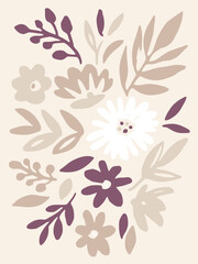 Modern Abstract Daisy Flowers A Minimalist Botanical Art Print In Earthy Colors
