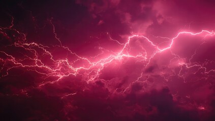 Dramatic pink lightning storm clouds