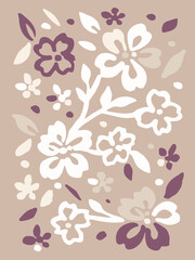 White Flowers And Mauve Leaves A Simple And Fresh Botanical Art Poster