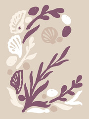 Abstract Coral Reef With Shells A Stylized Underwater Scene For Wall Decor