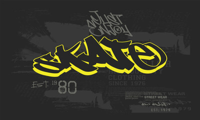 rider jumping on skate grunge style, skate jumping on grunge background. art graffiti slogan print, Urban typography hipster street art tees, t shirt graphics print vector design.eps8