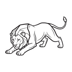 Regal Lion Line Art – Lion Vector Outline Drawing with Rich Detailed Mane – Lion Drawing – Vector of Lion – Lion Outline

