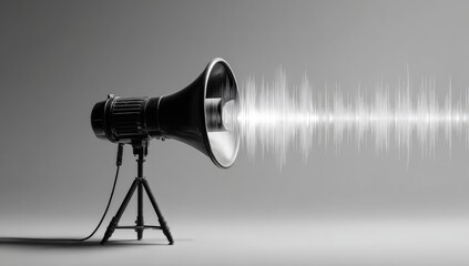 Black megaphone with sound waves