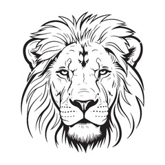 Refined Lion Line Art – Lion Vector Outline Drawing with Defined Facial Structure – Lion Drawing – Vector of Lion – Lion Outline

