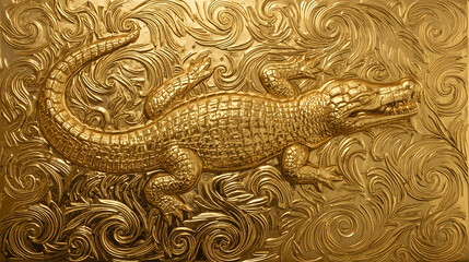 golden crocodile on a wall