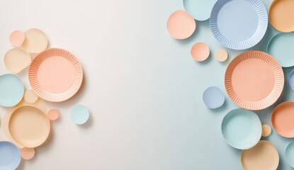 Fototapeta premium Pastel-colored plates arranged in a symmetrical design