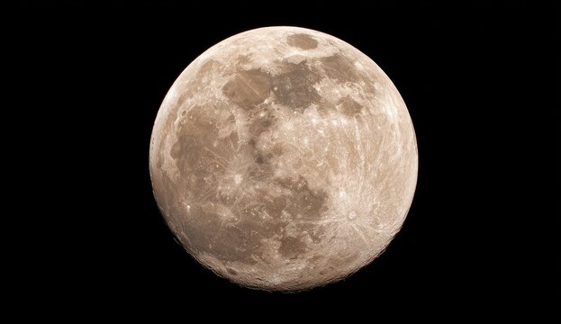 Full moon, light tan/brown hues, detailed craters - Powered by Adobe