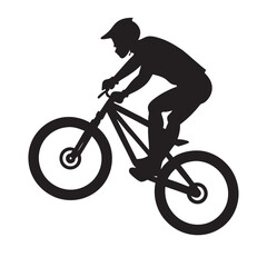 Naklejka premium Black and white drawing of a mountain biker mid jump