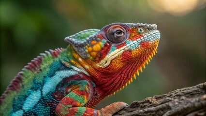 Fototapeta premium Colorful Chameleon Portrait on Branch