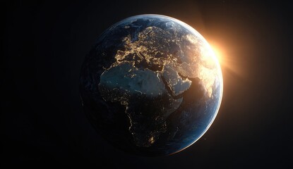 Fototapeta premium Earth globe, detailed view, night side, sunlit