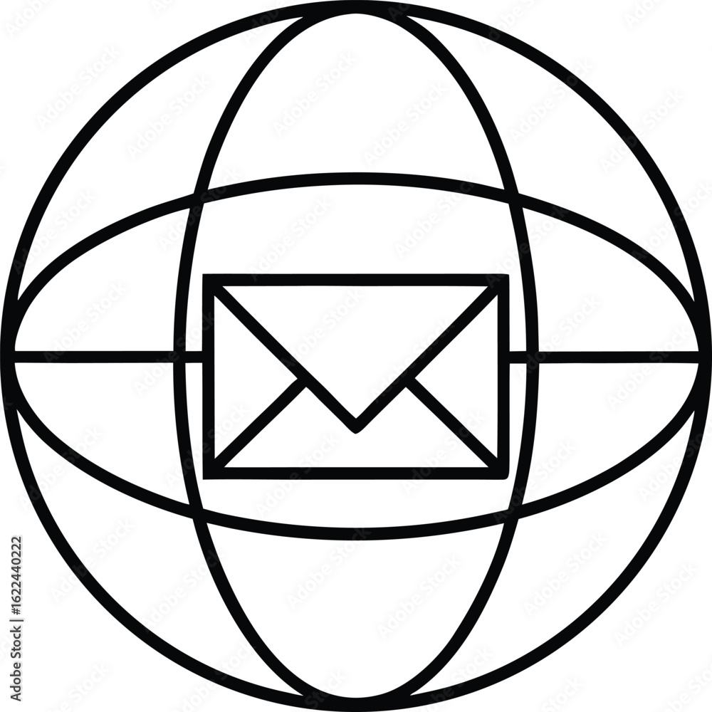 Poster global envelope icon representing international email communication isolated on transparent backgrou