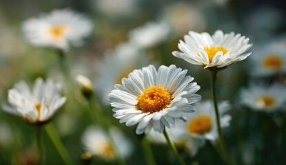 Close-up of white daisies in a field