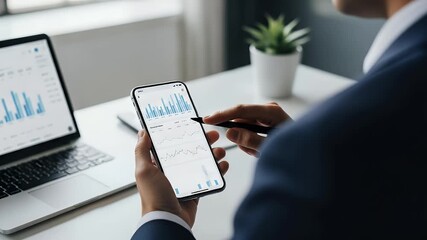 Business person analyzing data on smartphone - Powered by Adobe