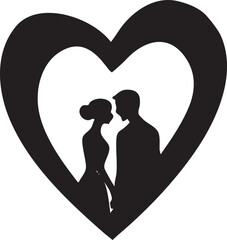 A silhouette of a man and woman kissing inside a heart