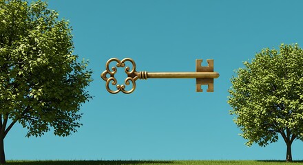 Golden Key to Nature: 3D Rendered Hope