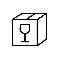 Box with a small stemmed high glass as fragile sign in minimal style, transparent background, isolated, vector, icon