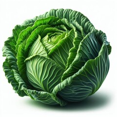 Fototapeta premium fresh green cabbage with bright leaves on a white background. Its natural appearance and texture emphasize its freshness and usefulness, ideal for a healthy diet.